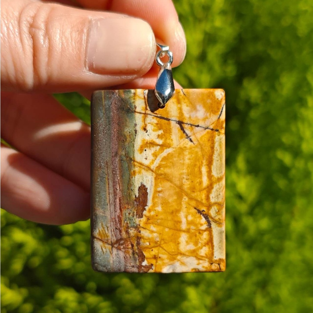 Silver plated scenic jasper pendant